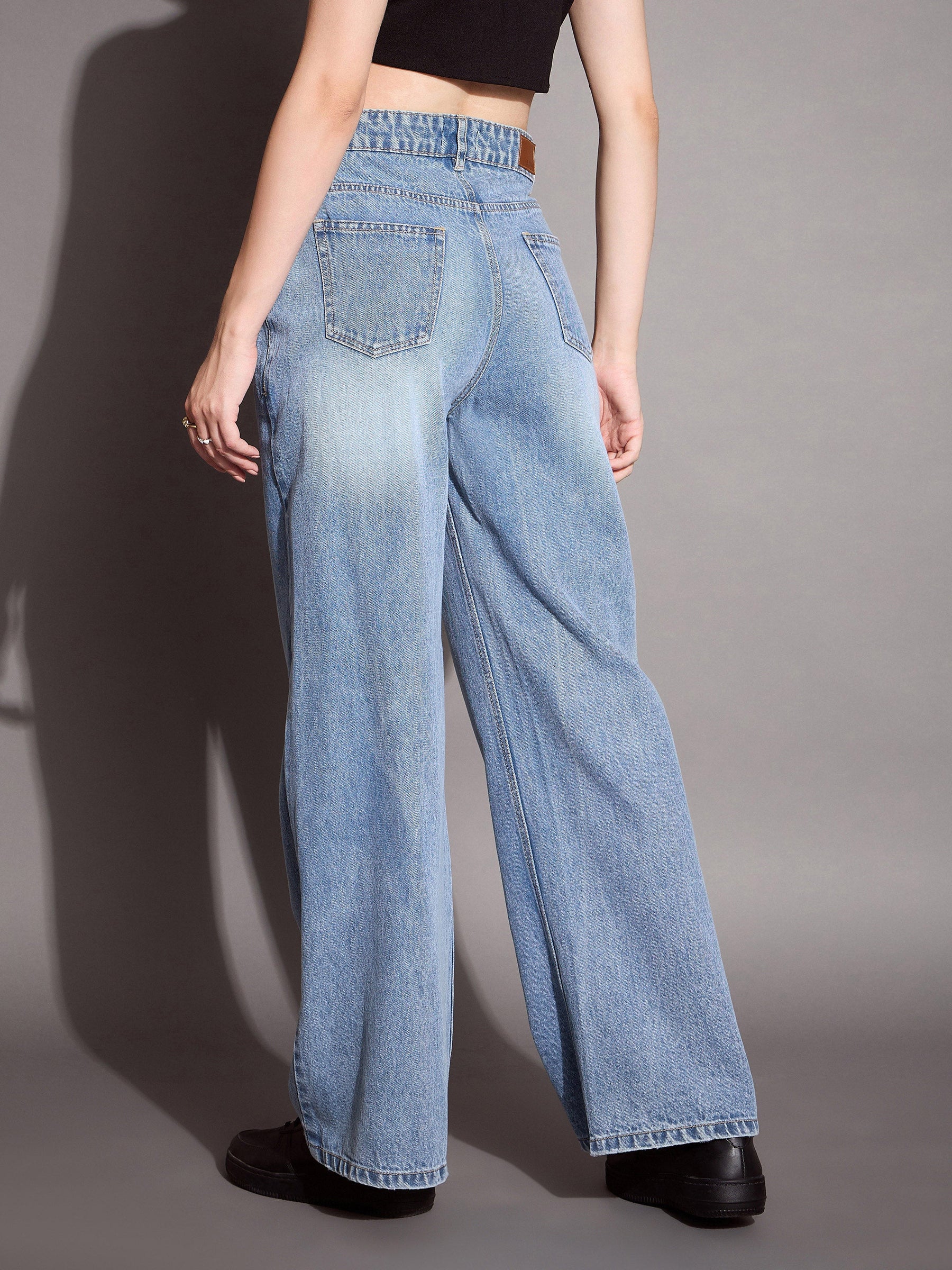 Blue High Waist Wide Leg Jeans -SASSAFRAS BASICS