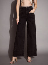 Black Wash Patch Pocket Wide Leg Jeans -SASSAFRAS BASICS