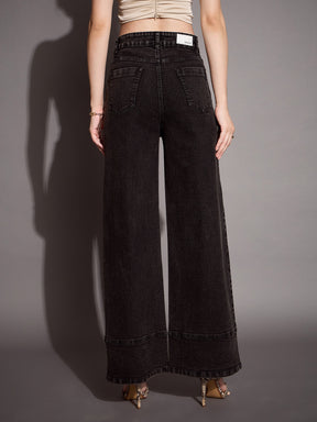 Black Wash Patch Pocket Wide Leg Jeans -SASSAFRAS BASICS