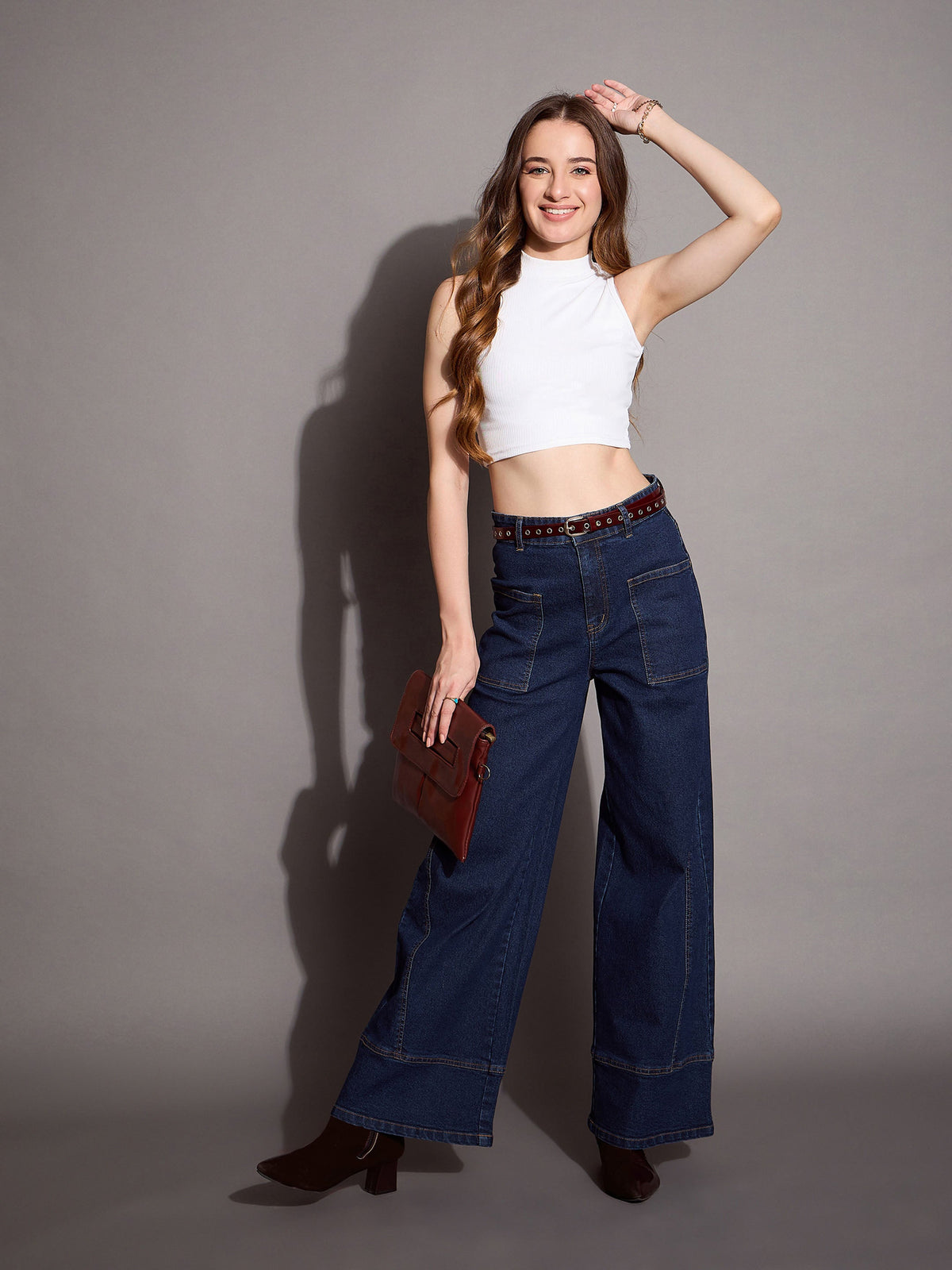 Blue Blast Patch Pocket Wide Leg Jeans -SASSAFRAS BASICS