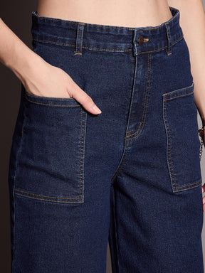 Blue Blast Patch Pocket Wide Leg Jeans -SASSAFRAS BASICS