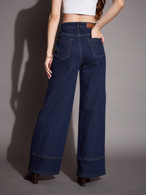 Blue Blast Patch Pocket Wide Leg Jeans -SASSAFRAS BASICS