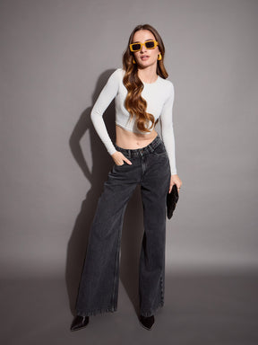 Black Low Waist Wide Leg Jeans -SASSAFRAS BASICS