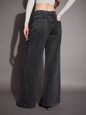 Black Low Waist Wide Leg Jeans -SASSAFRAS BASICS