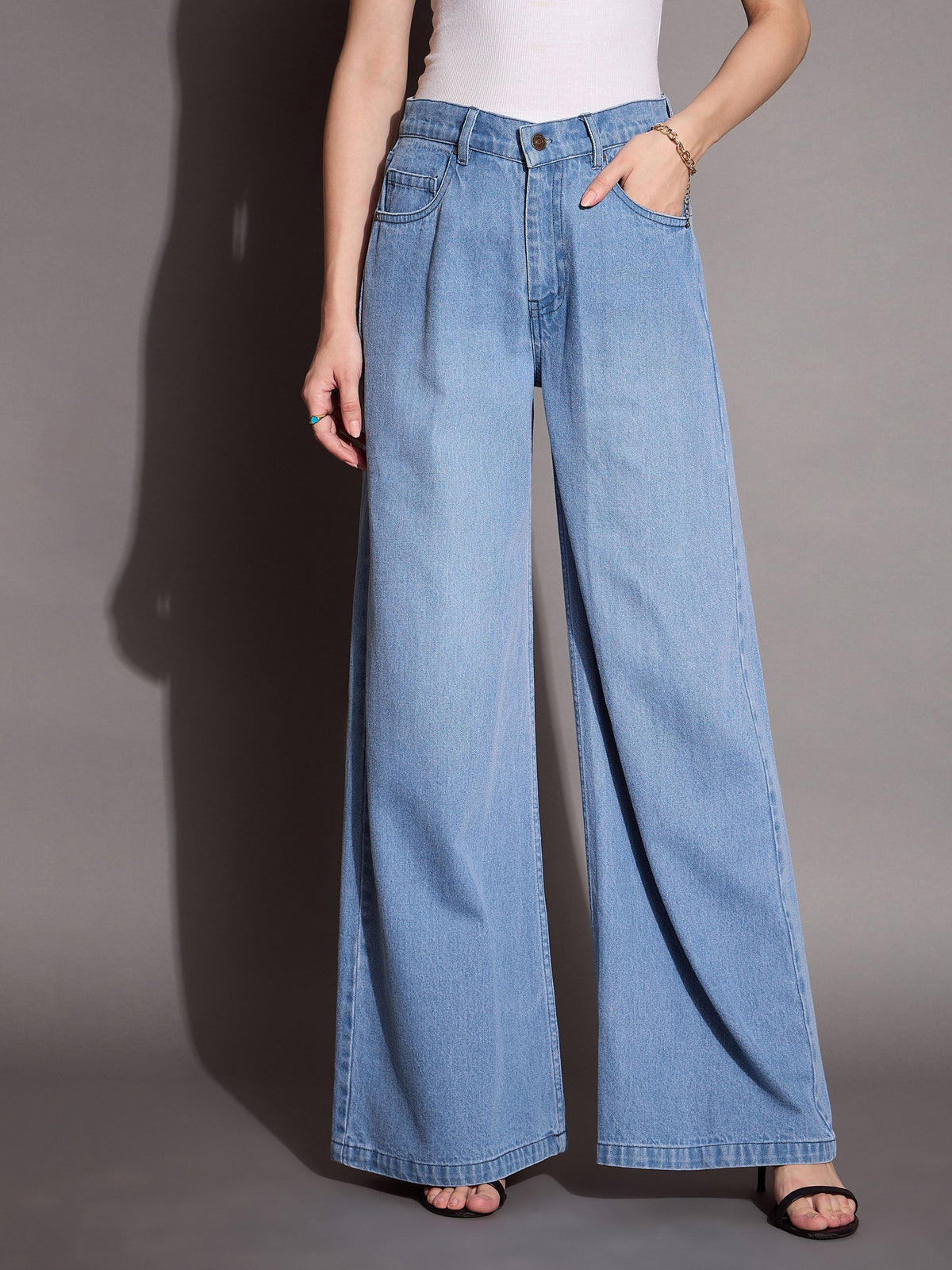 Blue Low Waist Wide Leg Jeans -SASSAFRAS BASICS