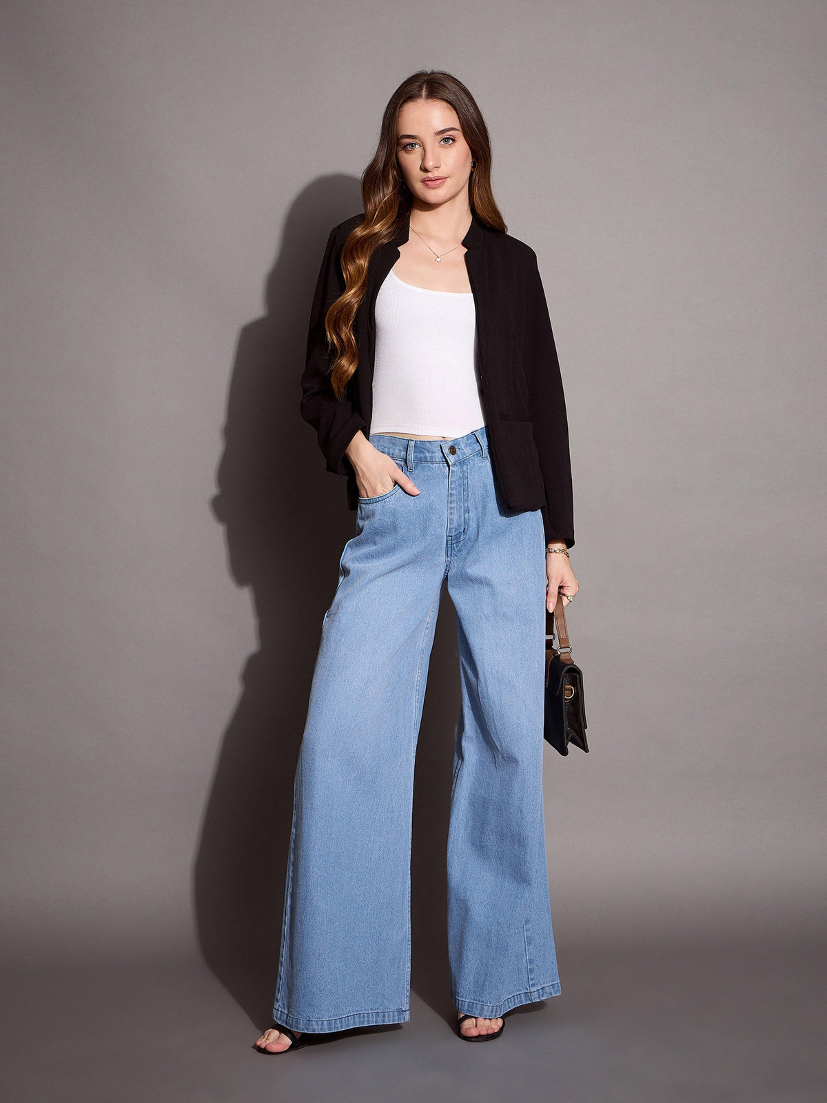 Blue Low Waist Wide Leg Jeans -SASSAFRAS BASICS