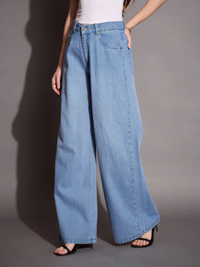 Blue Low Waist Wide Leg Jeans -SASSAFRAS BASICS