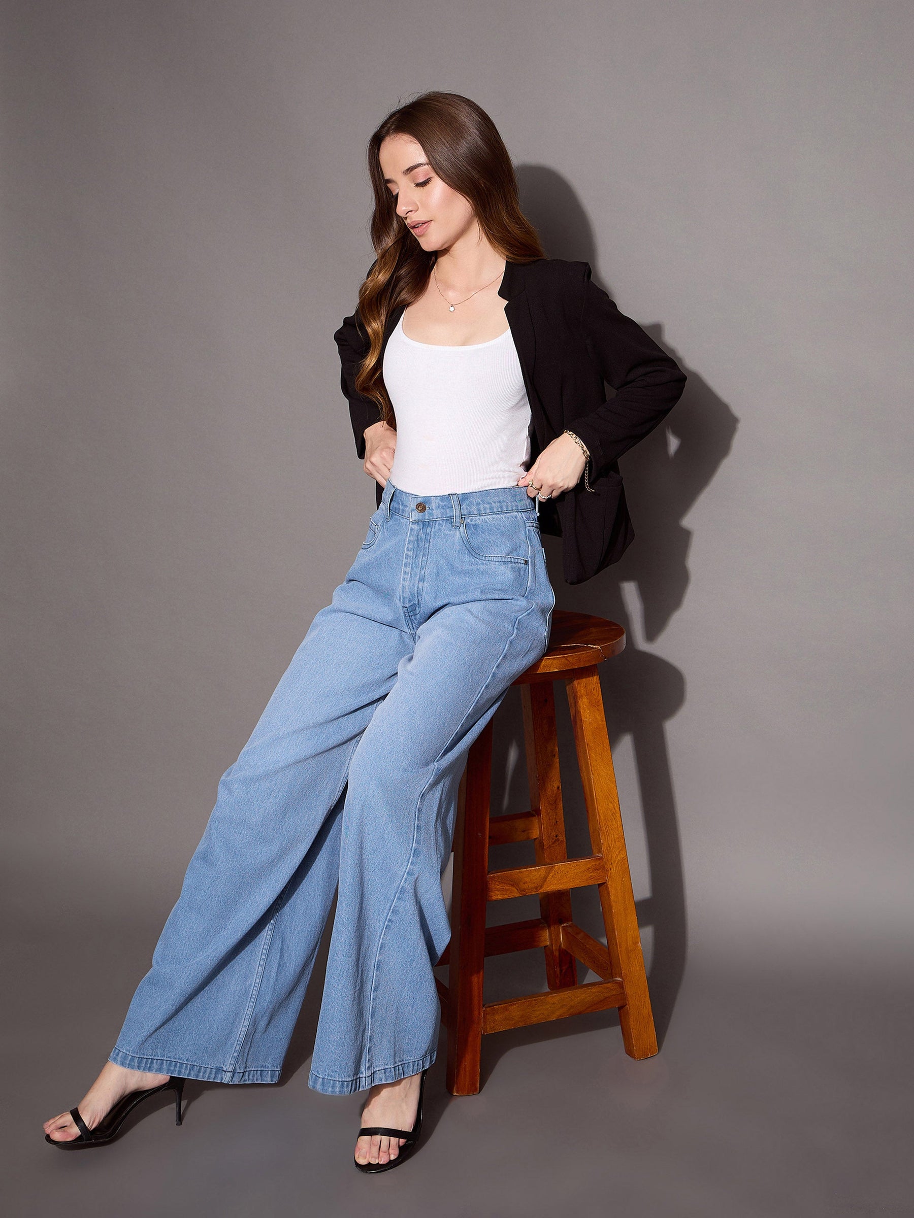 Blue Low Waist Wide Leg Jeans -SASSAFRAS BASICS