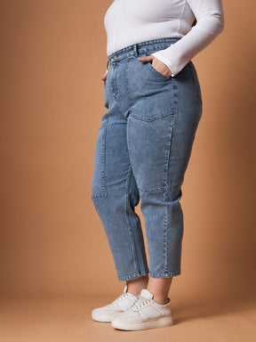 Ice Blue Denim Balloon Fit Jeans-SASSAFRAS Curve