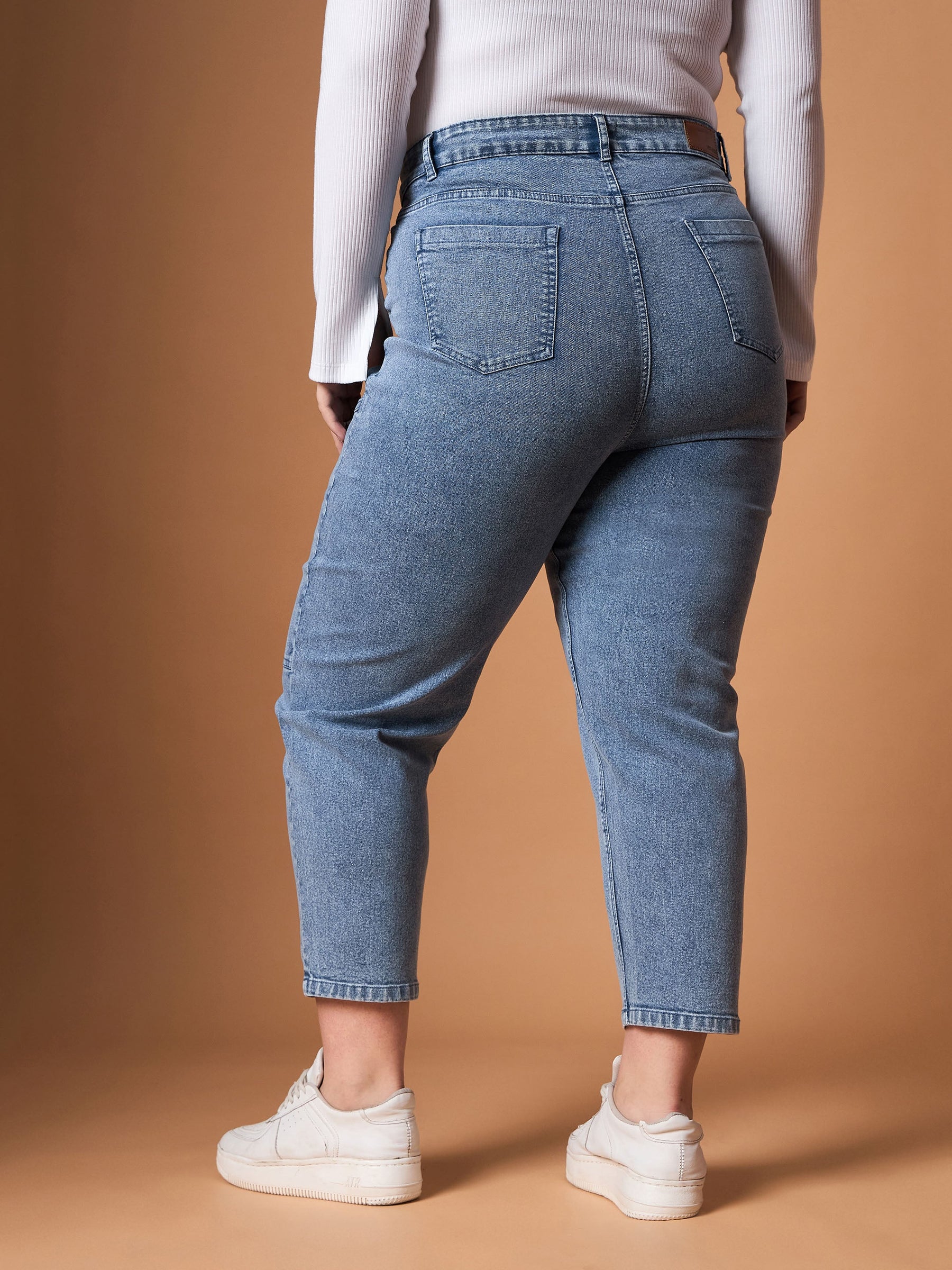 Ice Blue Denim Balloon Fit Jeans-SASSAFRAS Curve