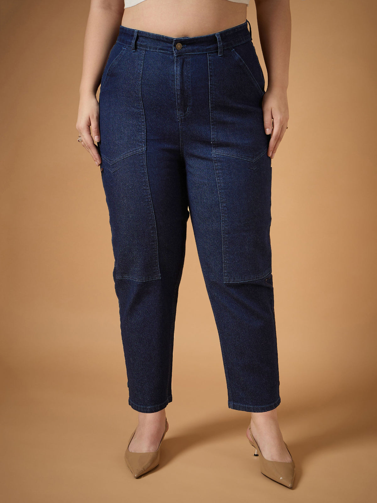 Navy Denim Balloon Fit Jeans-SASSAFRAS Curve