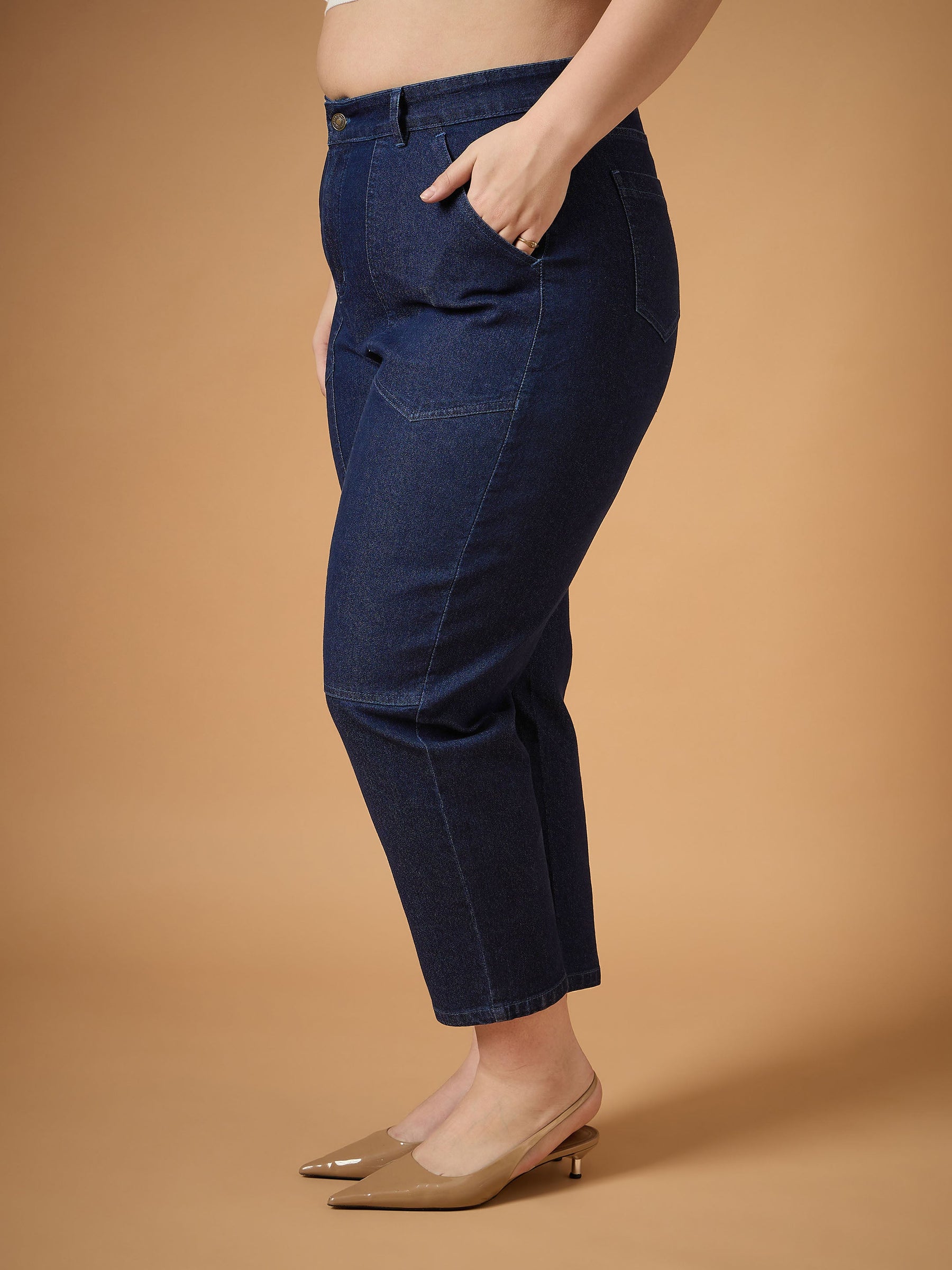 Navy Denim Balloon Fit Jeans-SASSAFRAS Curve