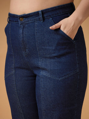 Navy Denim Balloon Fit Jeans-SASSAFRAS Curve