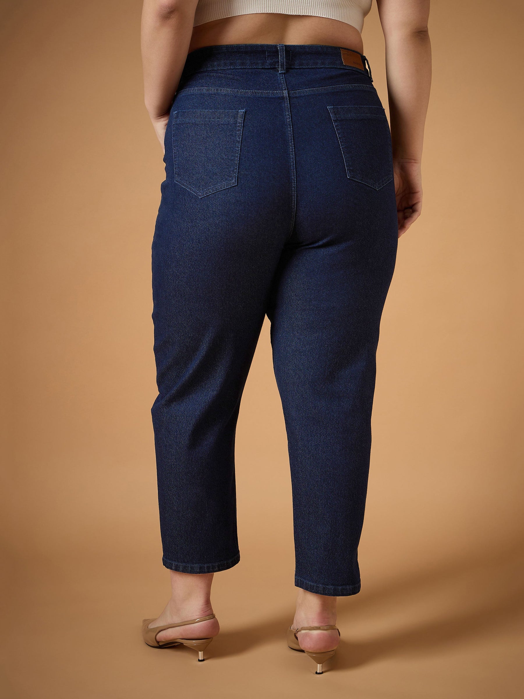 Navy Denim Balloon Fit Jeans-SASSAFRAS Curve