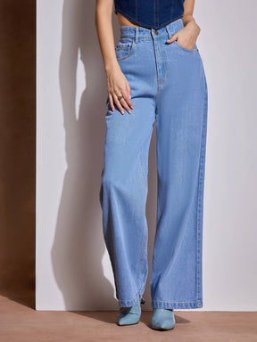 Ice Blue Heart Pockets Straight Jeans-SASSAFRAS