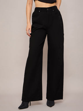 Black Elasticated High Waist Back Pocket Jeans-SASSAFRAS BASICS