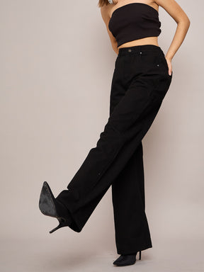 Black Elasticated High Waist Back Pocket Jeans-SASSAFRAS BASICS