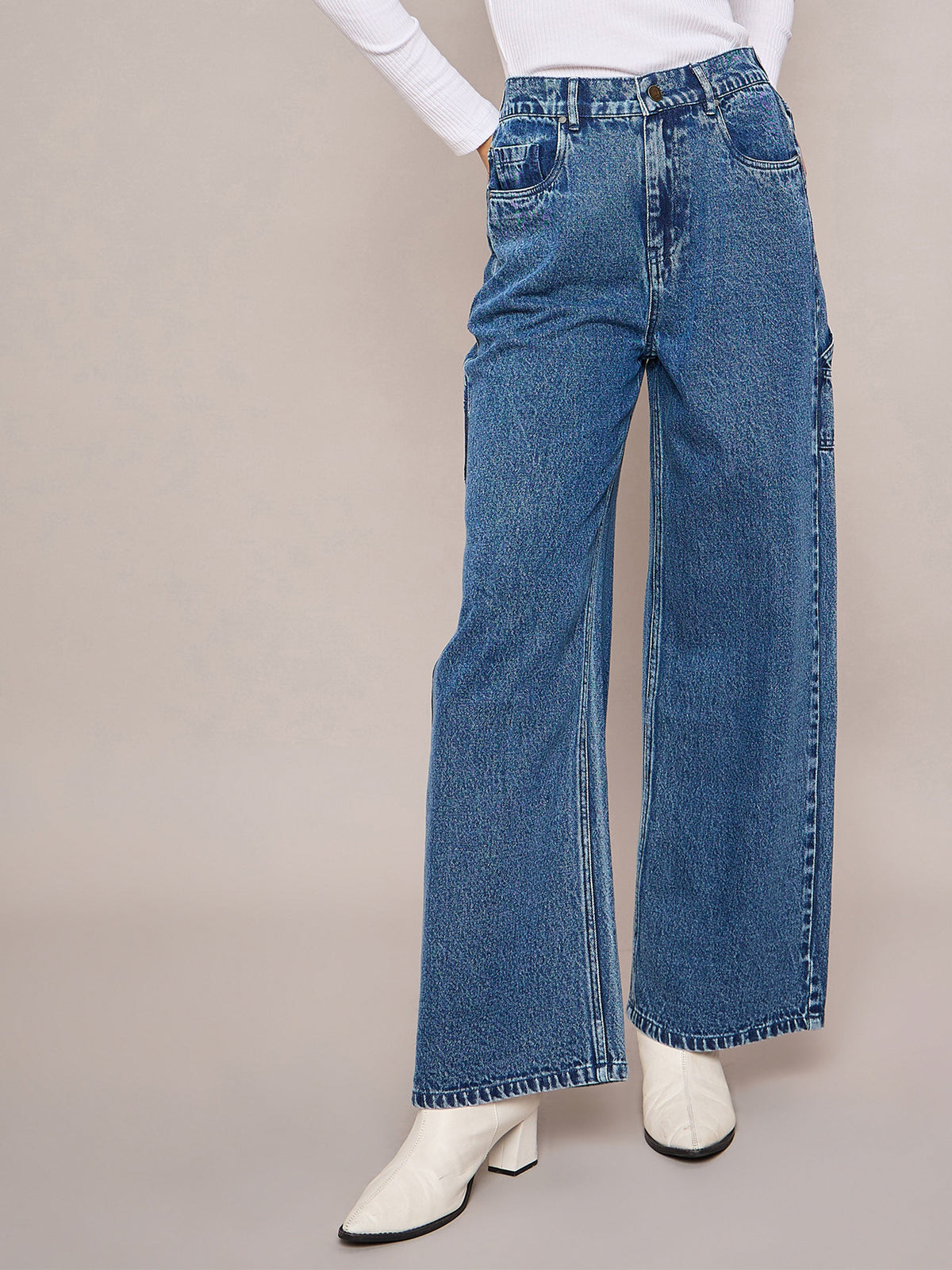 Blue Elasticated High Waist Back Pocket Jeans-SASSAFRAS BASICS