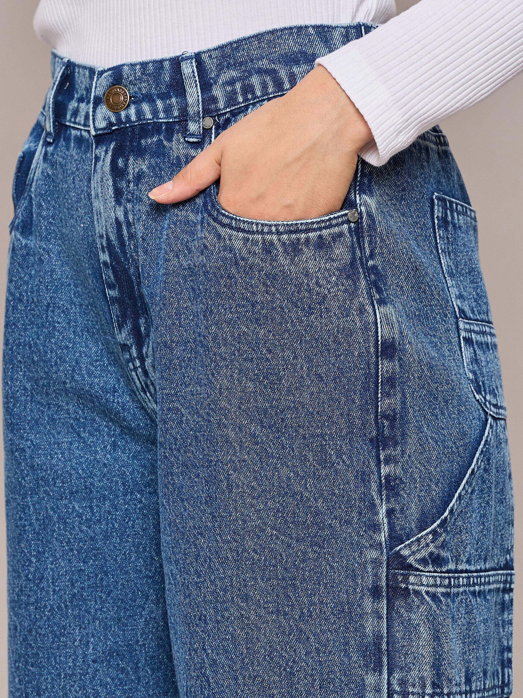 Blue Elasticated High Waist Back Pocket Jeans-SASSAFRAS BASICS