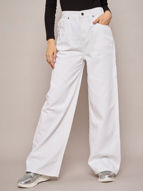 White Elasticated High Waist Back Pocket Jeans-SASSAFRAS BASICS