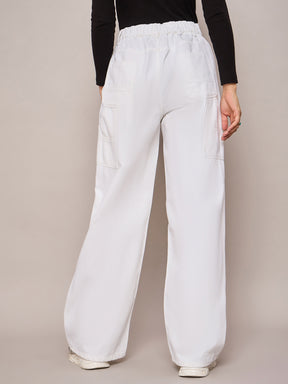 White Elasticated High Waist Back Pocket Jeans-SASSAFRAS BASICS