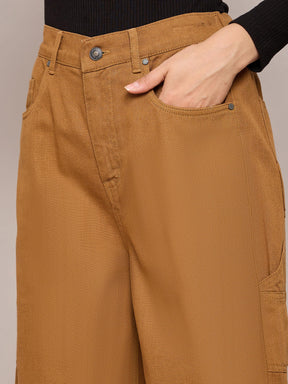 Brown Elasticated High Waist Back Pocket Jeans-SASSAFRAS BASICS