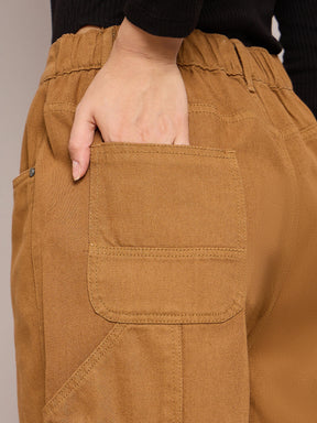 Brown Elasticated High Waist Back Pocket Jeans-SASSAFRAS BASICS