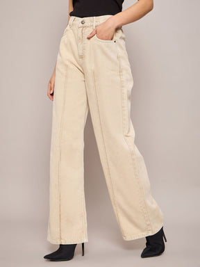 Beige Waist Front Dart Straight Jeans-SASSAFRAS BASICS