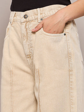 Beige Waist Front Dart Straight Jeans-SASSAFRAS BASICS