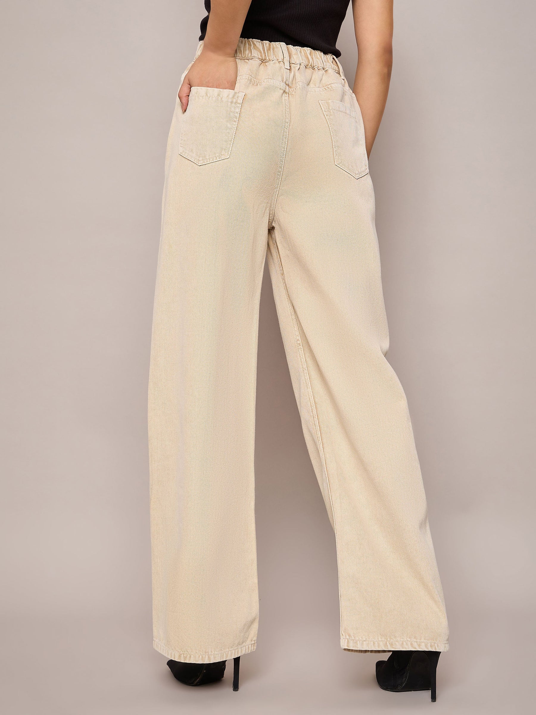 Beige Waist Front Dart Straight Jeans-SASSAFRAS BASICS