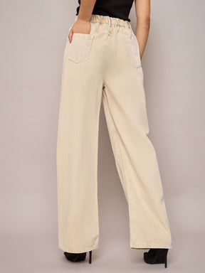 Beige Waist Front Dart Straight Jeans-SASSAFRAS BASICS