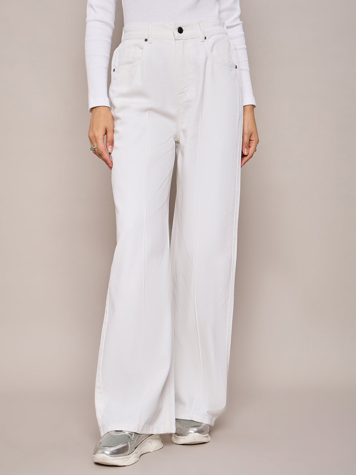 White High Waist Front Dart Straight Jeans-SASSAFRAS BASICS