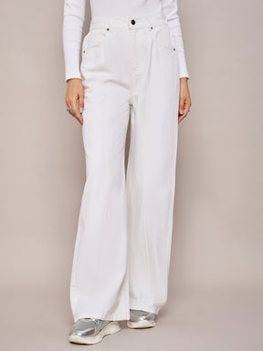 White High Waist Front Dart Straight Jeans-SASSAFRAS BASICS