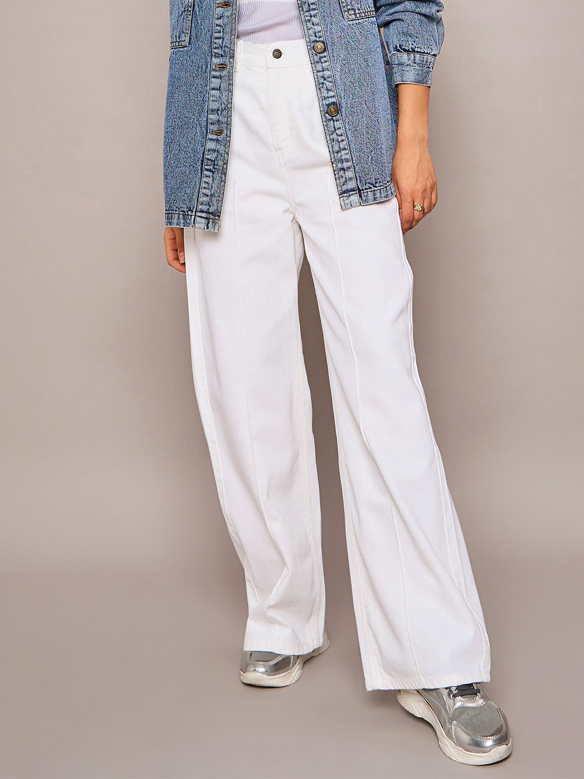 White High Waist Front Dart Straight Jeans-SASSAFRAS BASICS