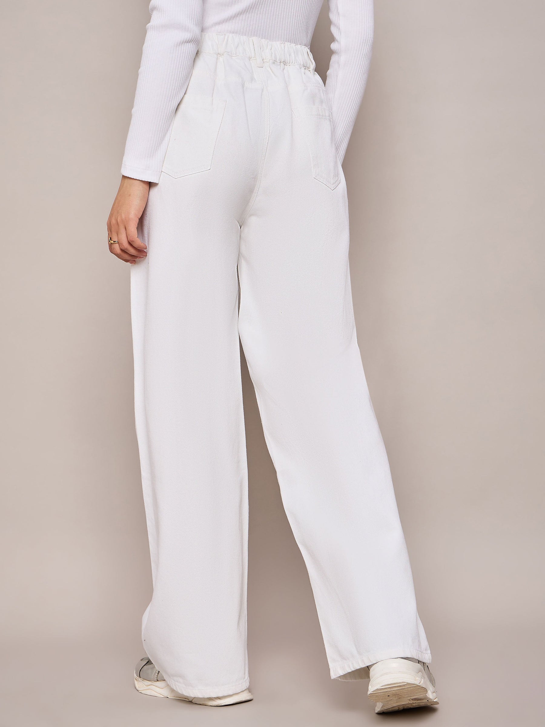 White High Waist Front Dart Straight Jeans-SASSAFRAS BASICS