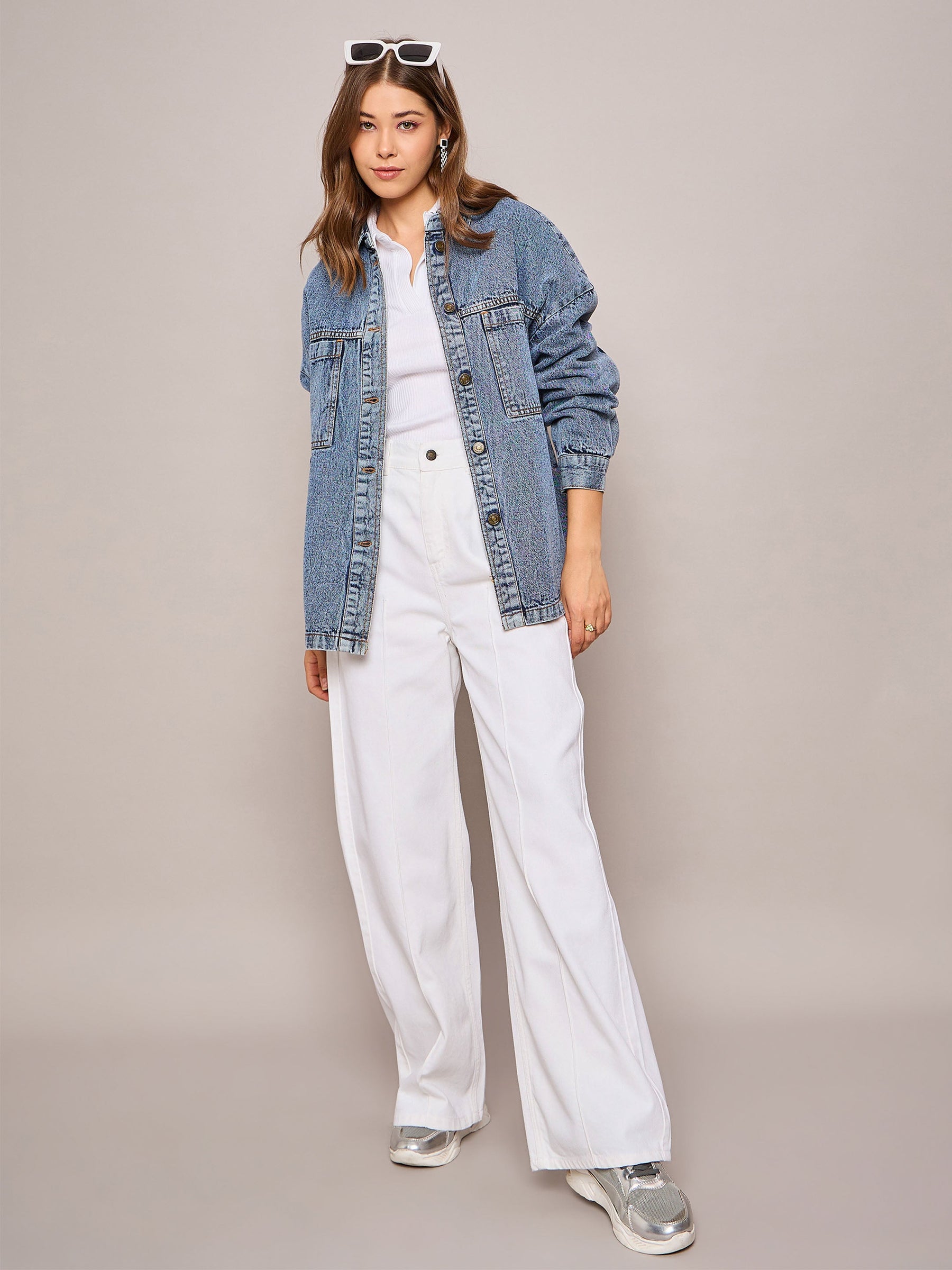 White High Waist Front Dart Straight Jeans-SASSAFRAS BASICS