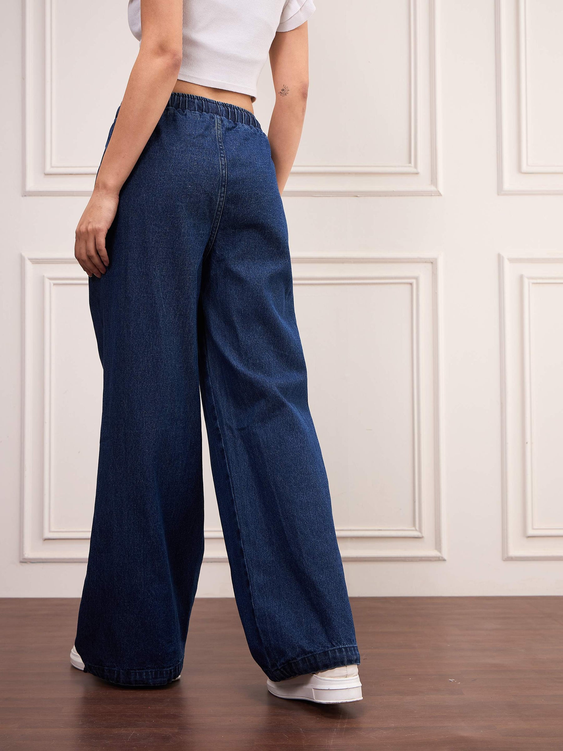 Blue Denim Front Tape Jeans-SASSAFRAS