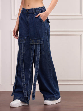 Navy Blue Front Pocket Jeans-SASSAFRAS