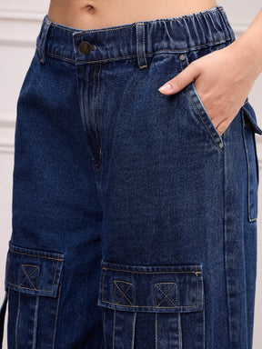 Navy Blue Front Pocket Jeans-SASSAFRAS