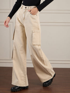 Beige Box Pocket Straight Premium Jeans-SASSAFRAS