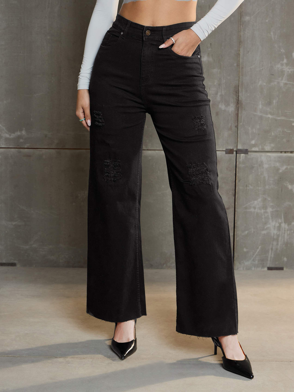 Black Denim Premium Front Detail Straight Jeans-SASSAFRAS