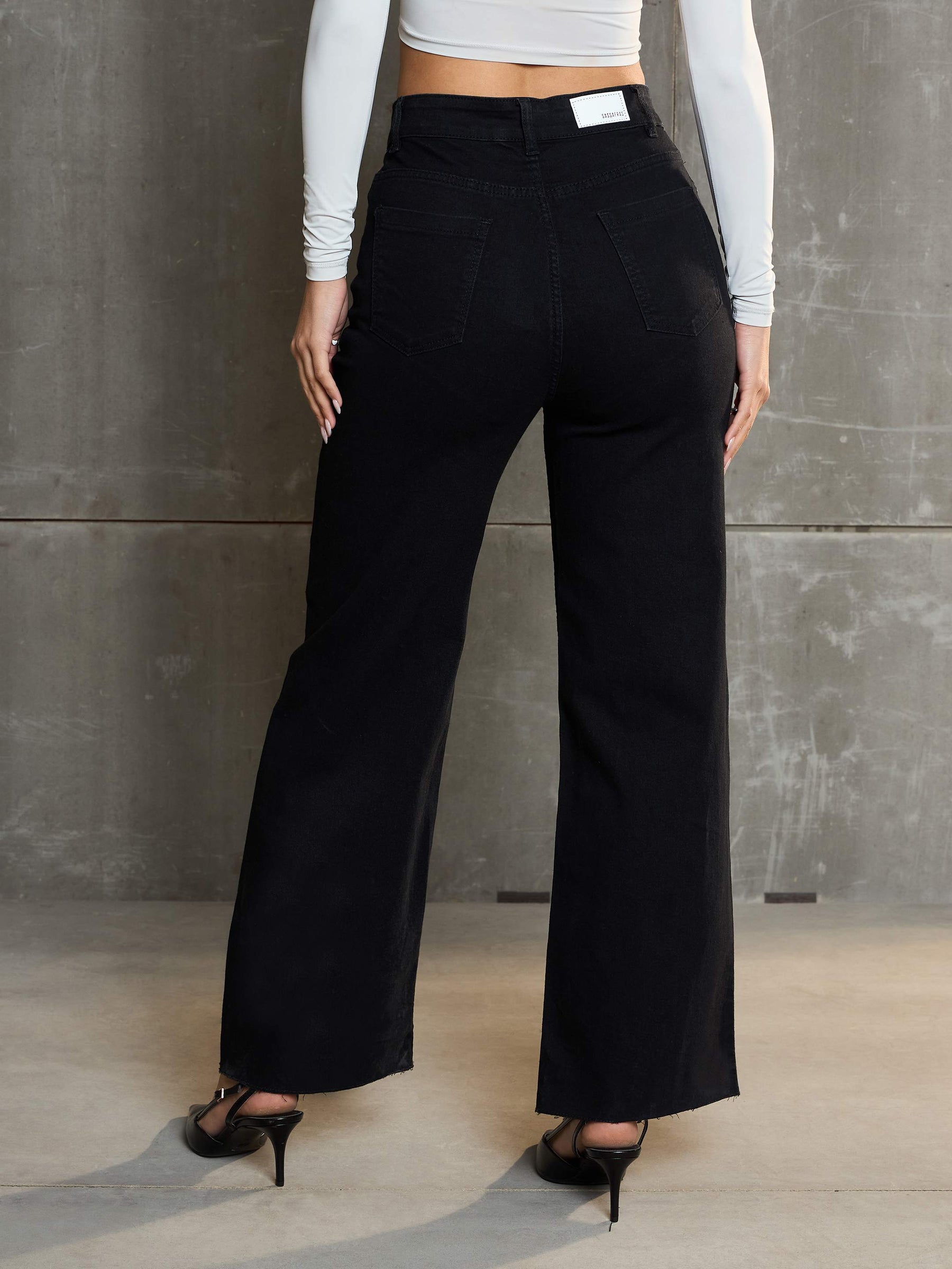 Black Denim Premium Front Detail Straight Jeans-SASSAFRAS