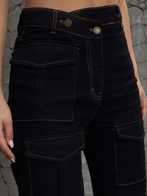 Black Cargo Straight Jeans -SASSAFRAS