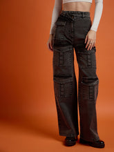 Black Washed Cargo Straight Jeans -SASSAFRAS