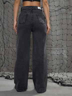 Black Washed Cargo Straight Jeans -SASSAFRAS