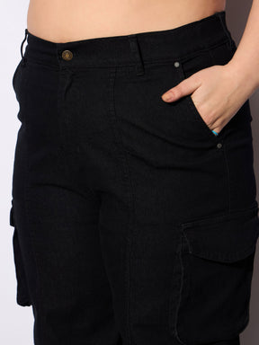 Black Denim Front Seam Side Pockets Straight Jeans-SASSAFRAS Curve