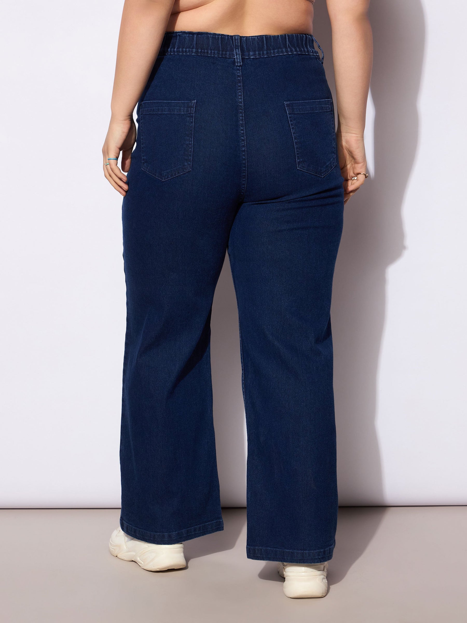 Blue Denim Front Seam Detail Straight Jeans-SASSAFRAS Curve