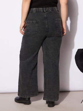 Black Denim Front Seam Detail Straight Jeans -SASSAFRAS Curve