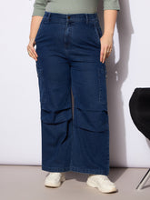 Navy Denim Side Pockets Straight Jeans-SASSAFRAS Curve