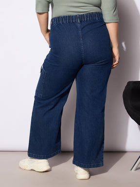 Navy Denim Side Pockets Straight Jeans-SASSAFRAS Curve